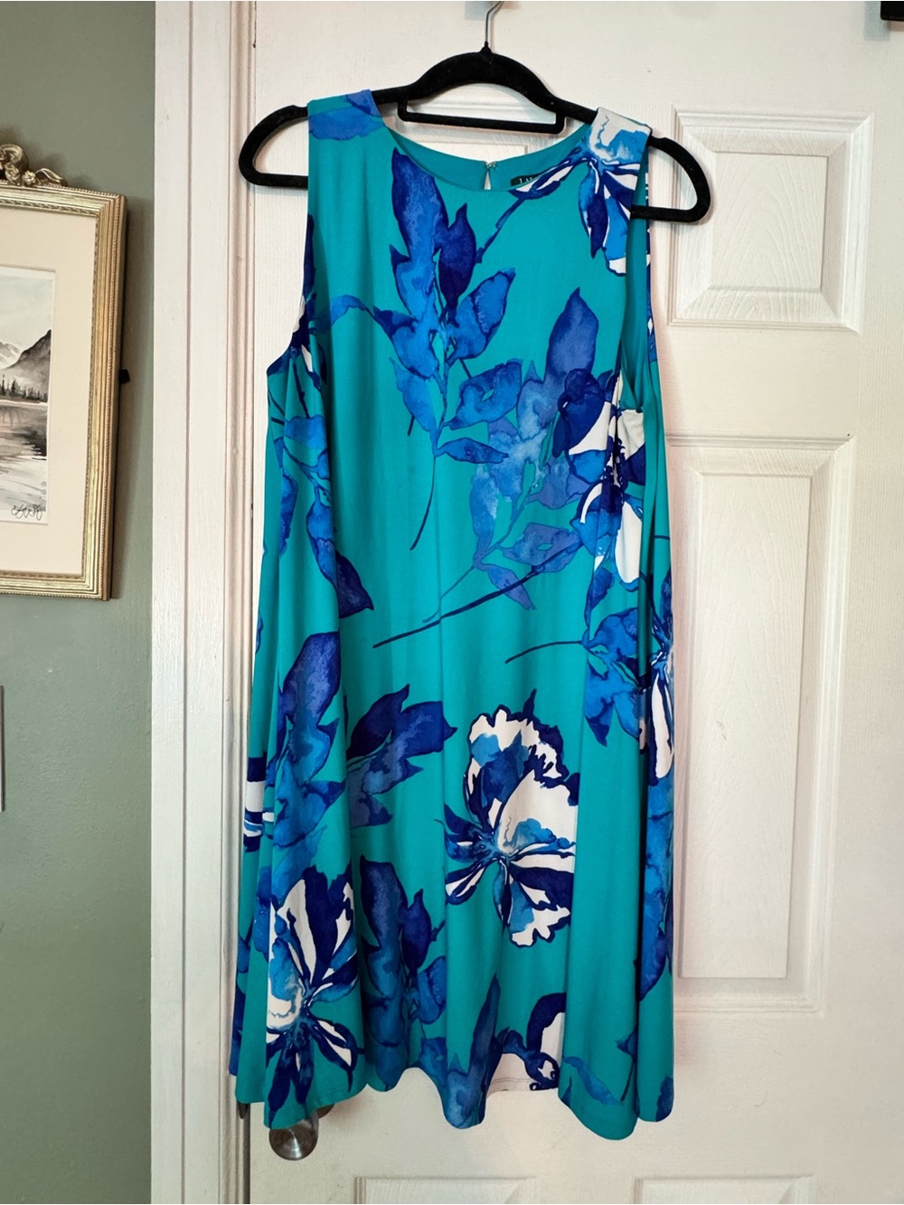 Lauren by Ralph Lauren Sleeveless Teal Floral A-Line Dress